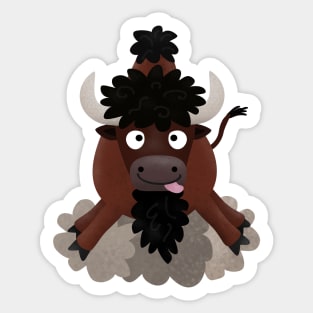 Funny buffalo bison cartoon illustration Sticker